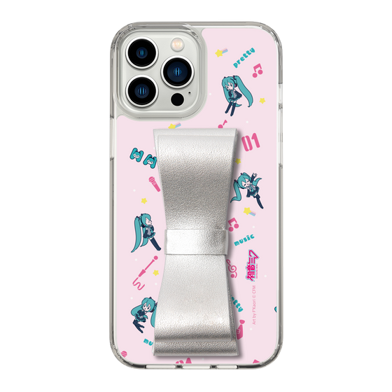 Slim Protection Case - STAND & RING RIBBON Silver［ HATSUNE MIKU - Ribbon - Instrumental - Pink ］