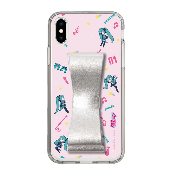 Slim Protection Case - STAND & RING RIBBON Silver［ HATSUNE MIKU - Ribbon - Instrumental - Pink ］