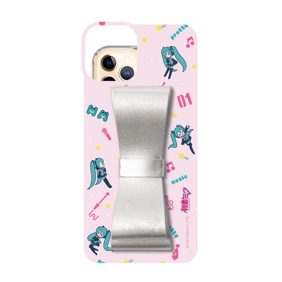 Slim Protection Case - STAND & RING RIBBON Silver［ HATSUNE MIKU - Ribbon - Instrumental - Pink ］