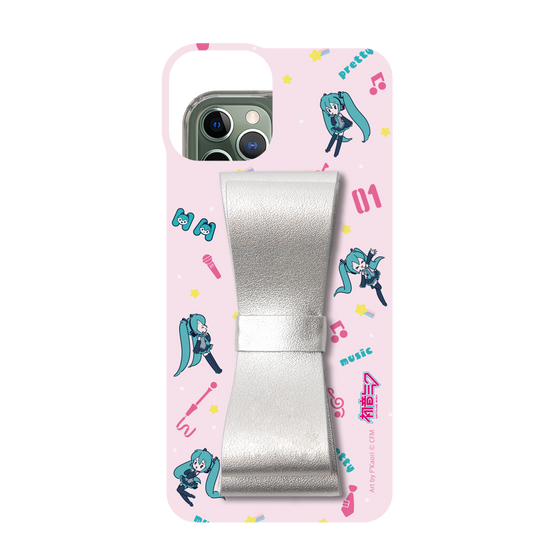 Slim Protection Case - STAND & RING RIBBON Silver［ HATSUNE MIKU - Ribbon - Instrumental - Pink ］