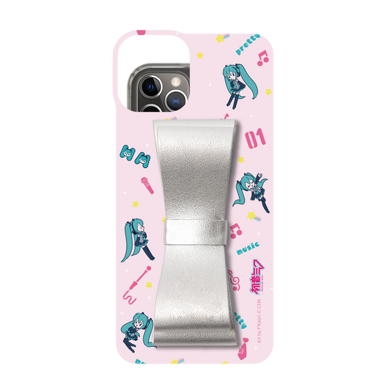 Slim Protection Case - STAND & RING RIBBON Silver［ HATSUNE MIKU - Ribbon - Instrumental - Pink ］