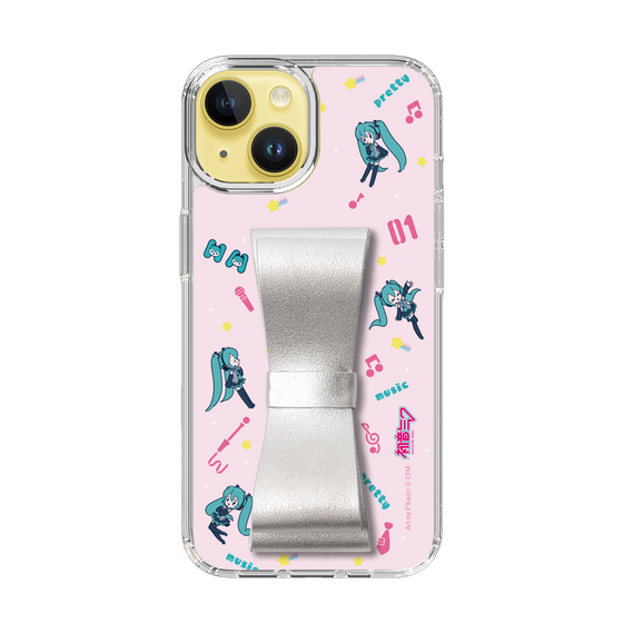 Slim Protection Case - STAND & RING RIBBON Silver［ HATSUNE MIKU - Ribbon - Instrumental - Pink ］