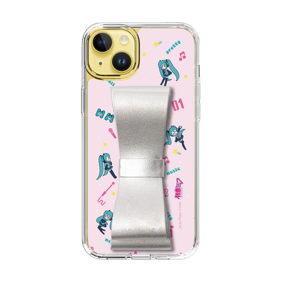 Slim Protection Case - STAND & RING RIBBON Silver［ HATSUNE MIKU - Ribbon - Instrumental - Pink ］