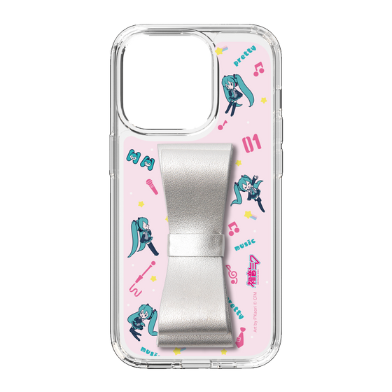 Slim Protection Case - STAND & RING RIBBON Silver［ HATSUNE MIKU - Ribbon - Instrumental - Pink ］