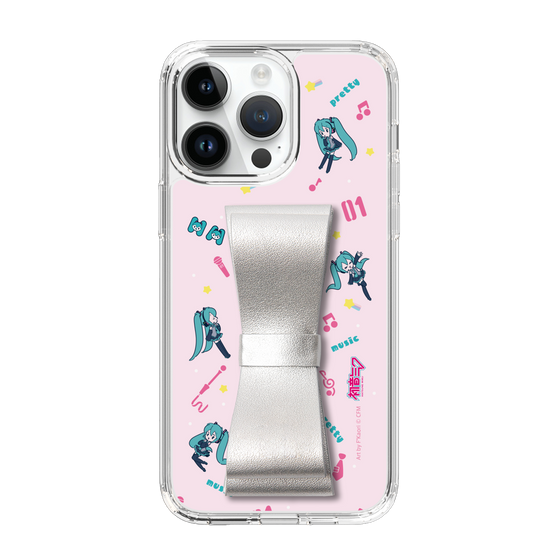 Slim Protection Case - STAND & RING RIBBON Silver［ HATSUNE MIKU - Ribbon - Instrumental - Pink ］