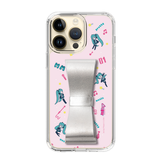 Slim Protection Case - STAND & RING RIBBON Silver［ HATSUNE MIKU - Ribbon - Instrumental - Pink ］