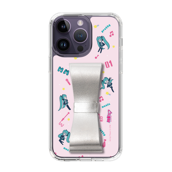 Slim Protection Case - STAND & RING RIBBON Silver［ HATSUNE MIKU - Ribbon - Instrumental - Pink ］