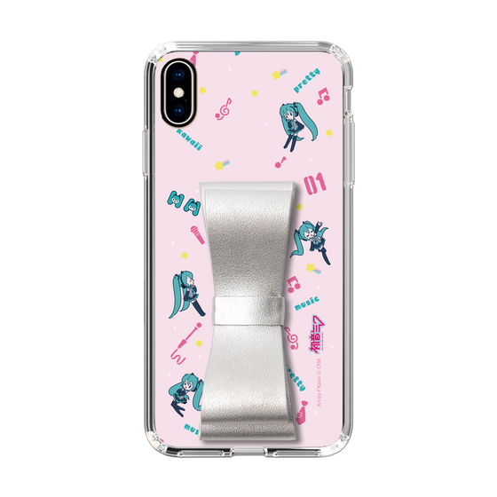 Slim Protection Case - STAND & RING RIBBON Silver［ HATSUNE MIKU - Ribbon - Instrumental - Pink ］
