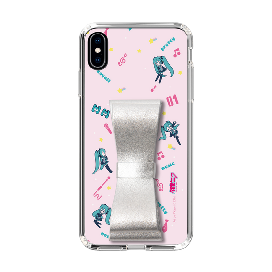 Slim Protection Case - STAND & RING RIBBON Silver［ HATSUNE MIKU - Ribbon - Instrumental - Pink ］