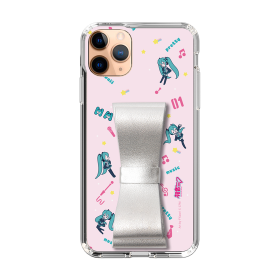 Slim Protection Case - STAND & RING RIBBON Silver［ HATSUNE MIKU - Ribbon - Instrumental - Pink ］
