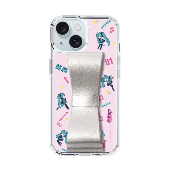 Slim Protection Case - STAND & RING RIBBON Silver［ HATSUNE MIKU - Ribbon - Instrumental - Pink ］