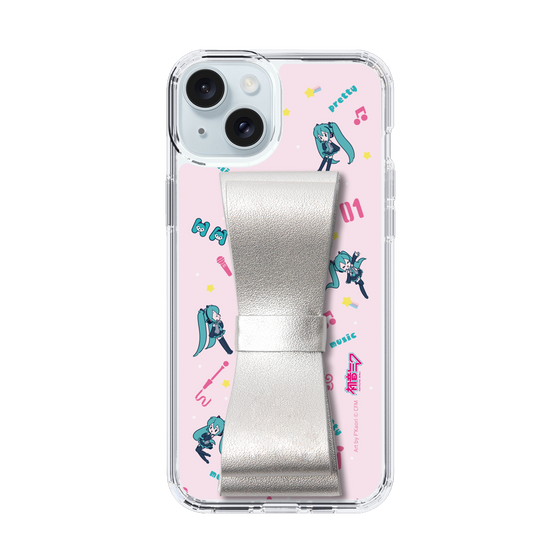 Slim Protection Case - STAND & RING RIBBON Silver［ HATSUNE MIKU - Ribbon - Instrumental - Pink ］