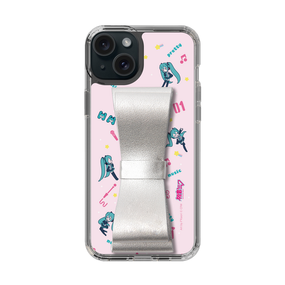 Slim Protection Case - STAND & RING RIBBON Silver［ HATSUNE MIKU - Ribbon - Instrumental - Pink ］