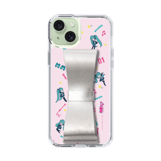 Slim Protection Case - STAND & RING RIBBON Silver［ HATSUNE MIKU - Ribbon - Instrumental - Pink ］