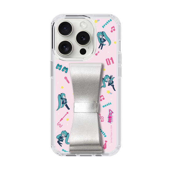 Slim Protection Case - STAND & RING RIBBON Silver［ HATSUNE MIKU - Ribbon - Instrumental - Pink ］
