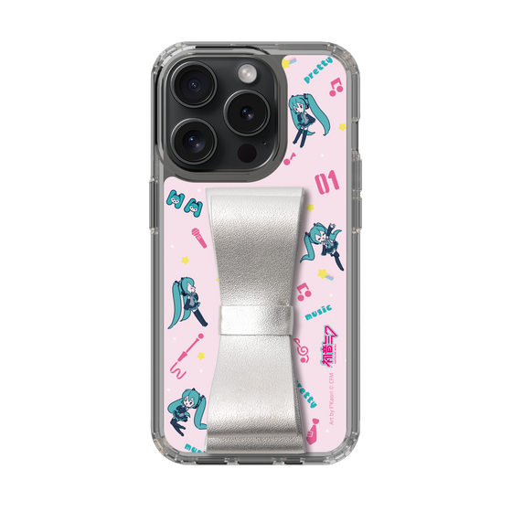 Slim Protection Case - STAND & RING RIBBON Silver［ HATSUNE MIKU - Ribbon - Instrumental - Pink ］