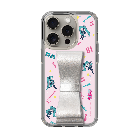 Slim Protection Case - STAND & RING RIBBON Silver［ HATSUNE MIKU - Ribbon - Instrumental - Pink ］