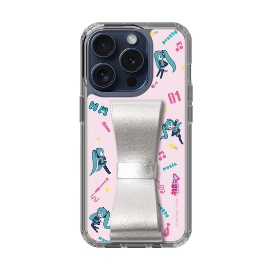 Slim Protection Case - STAND & RING RIBBON Silver［ HATSUNE MIKU - Ribbon - Instrumental - Pink ］