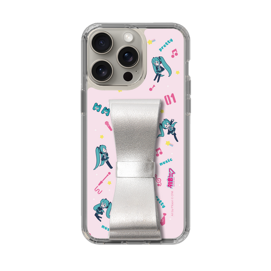 Slim Protection Case - STAND & RING RIBBON Silver［ HATSUNE MIKU - Ribbon - Instrumental - Pink ］