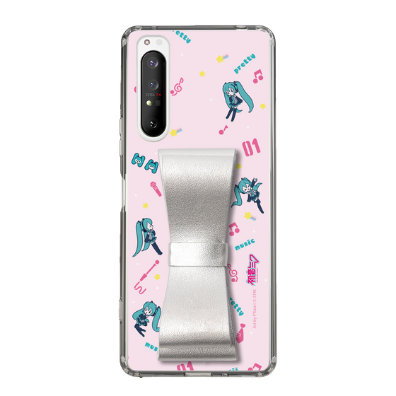 Slim Protection Case - STAND & RING RIBBON Silver［ HATSUNE MIKU - Ribbon - Instrumental - Pink ］