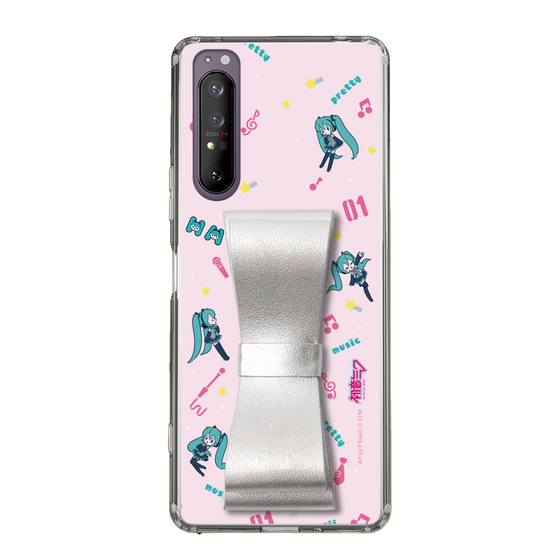 Slim Protection Case - STAND & RING RIBBON Silver［ HATSUNE MIKU - Ribbon - Instrumental - Pink ］