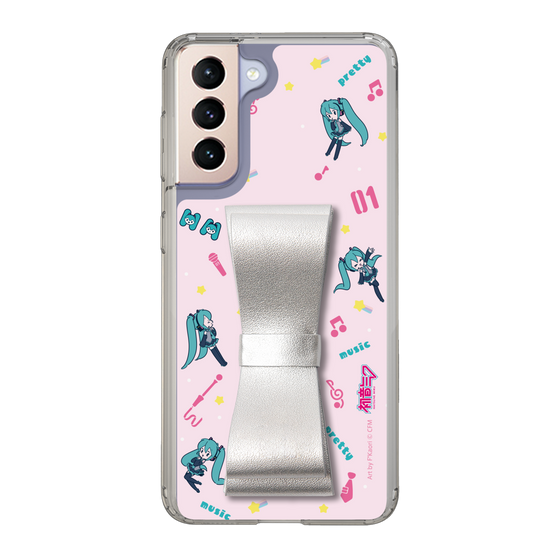 Slim Protection Case - STAND & RING RIBBON Silver［ HATSUNE MIKU - Ribbon - Instrumental - Pink ］