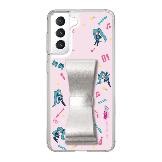 Slim Protection Case - STAND & RING RIBBON Silver［ HATSUNE MIKU - Ribbon - Instrumental - Pink ］