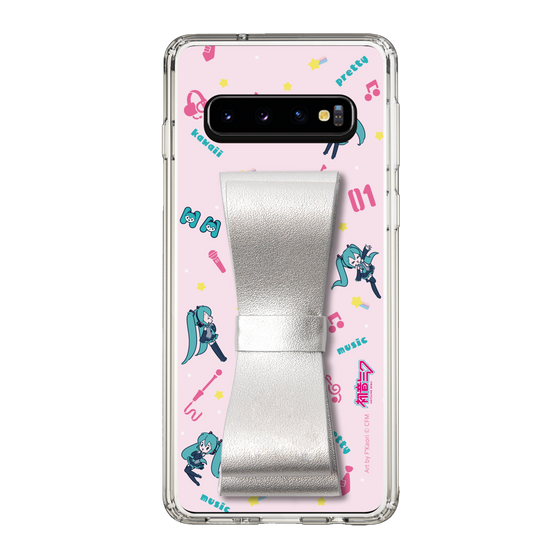 Slim Protection Case - STAND & RING RIBBON Silver［ HATSUNE MIKU - Ribbon - Instrumental - Pink ］