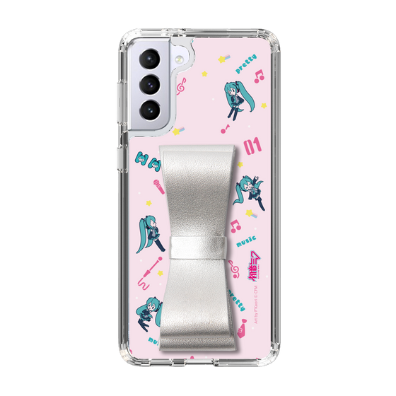 Slim Protection Case - STAND & RING RIBBON Silver［ HATSUNE MIKU - Ribbon - Instrumental - Pink ］
