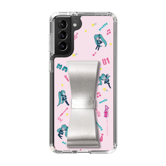 Slim Protection Case - STAND & RING RIBBON Silver［ HATSUNE MIKU - Ribbon - Instrumental - Pink ］