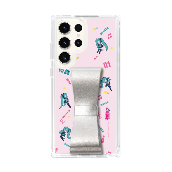 Slim Protection Case - STAND & RING RIBBON Silver［ HATSUNE MIKU - Ribbon - Instrumental - Pink ］