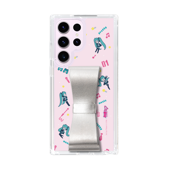Slim Protection Case - STAND & RING RIBBON Silver［ HATSUNE MIKU - Ribbon - Instrumental - Pink ］