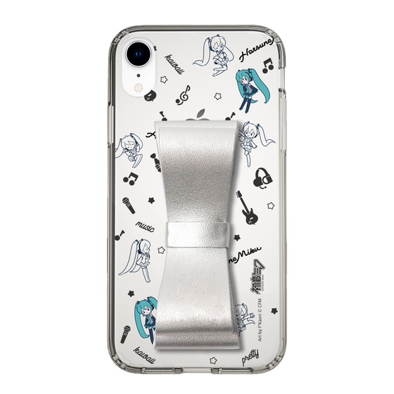 Slim Protection Case - STAND & RING RIBBON Silver［ HATSUNE MIKU - Ribbon - Instrumental - Monochrome ］