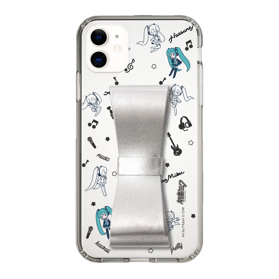 Slim Protection Case - STAND & RING RIBBON Silver［ HATSUNE MIKU - Ribbon - Instrumental - Monochrome ］
