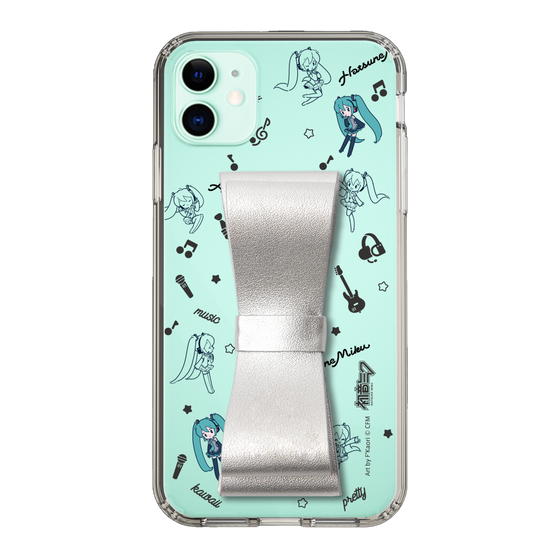 Slim Protection Case - STAND & RING RIBBON Silver［ HATSUNE MIKU - Ribbon - Instrumental - Monochrome ］
