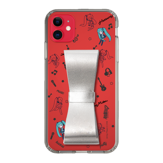 Slim Protection Case - STAND & RING RIBBON Silver［ HATSUNE MIKU - Ribbon - Instrumental - Monochrome ］