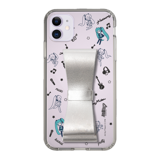 Slim Protection Case - STAND & RING RIBBON Silver［ HATSUNE MIKU - Ribbon - Instrumental - Monochrome ］