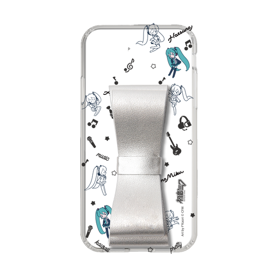 Slim Protection Case - STAND & RING RIBBON Silver［ HATSUNE MIKU - Ribbon - Instrumental - Monochrome ］