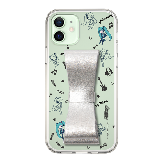 Slim Protection Case - STAND & RING RIBBON Silver［ HATSUNE MIKU - Ribbon - Instrumental - Monochrome ］