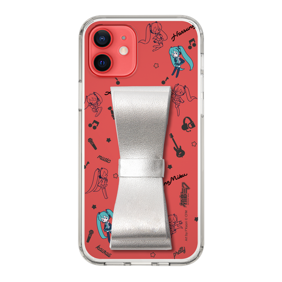 Slim Protection Case - STAND & RING RIBBON Silver［ HATSUNE MIKU - Ribbon - Instrumental - Monochrome ］