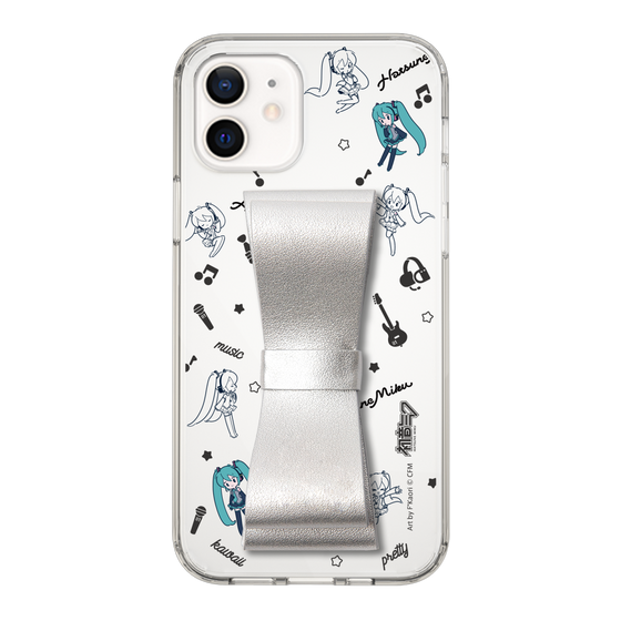 Slim Protection Case - STAND & RING RIBBON Silver［ HATSUNE MIKU - Ribbon - Instrumental - Monochrome ］