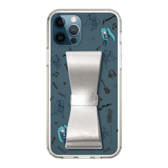 Slim Protection Case - STAND & RING RIBBON Silver［ HATSUNE MIKU - Ribbon - Instrumental - Monochrome ］