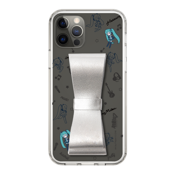 Slim Protection Case - STAND & RING RIBBON Silver［ HATSUNE MIKU - Ribbon - Instrumental - Monochrome ］