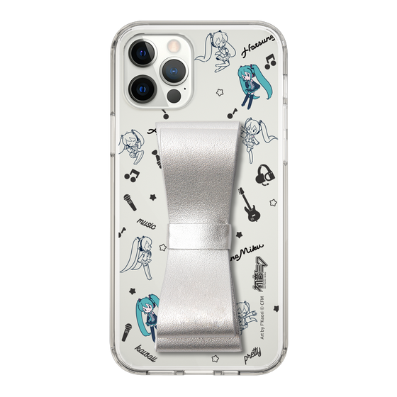 Slim Protection Case - STAND & RING RIBBON Silver［ HATSUNE MIKU - Ribbon - Instrumental - Monochrome ］