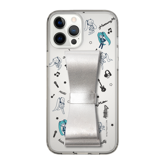 Slim Protection Case - STAND & RING RIBBON Silver［ HATSUNE MIKU - Ribbon - Instrumental - Monochrome ］