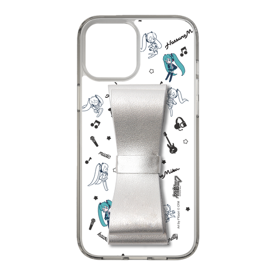 Slim Protection Case - STAND & RING RIBBON Silver［ HATSUNE MIKU - Ribbon - Instrumental - Monochrome ］