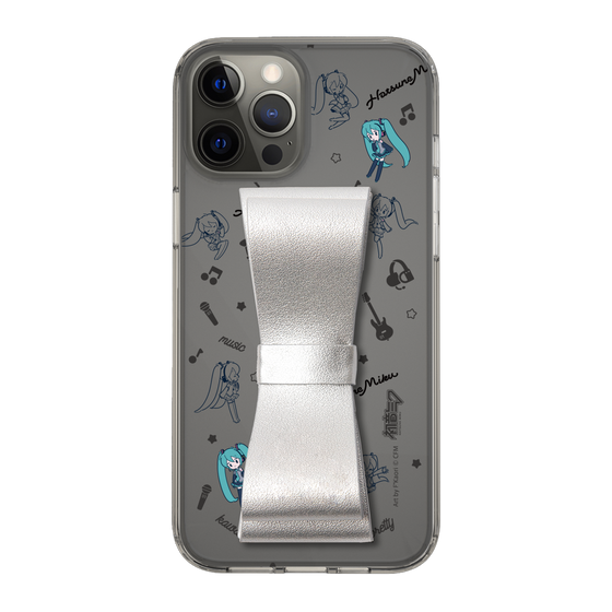 Slim Protection Case - STAND & RING RIBBON Silver［ HATSUNE MIKU - Ribbon - Instrumental - Monochrome ］