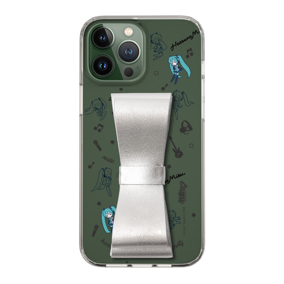 Slim Protection Case - STAND & RING RIBBON Silver［ HATSUNE MIKU - Ribbon - Instrumental - Monochrome ］