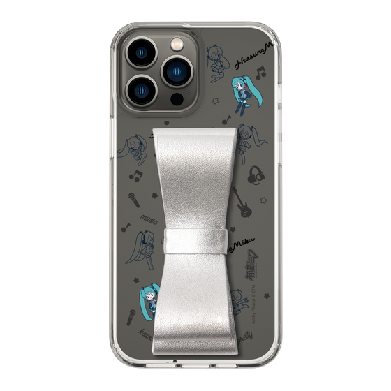 Slim Protection Case - STAND & RING RIBBON Silver［ HATSUNE MIKU - Ribbon - Instrumental - Monochrome ］