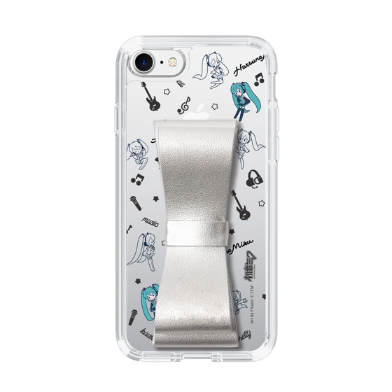 Slim Protection Case - STAND & RING RIBBON Silver［ HATSUNE MIKU - Ribbon - Instrumental - Monochrome ］